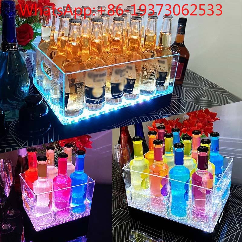 Wine Beer Champagne - دلو ثلج مربع مضيء للبار، دلو
